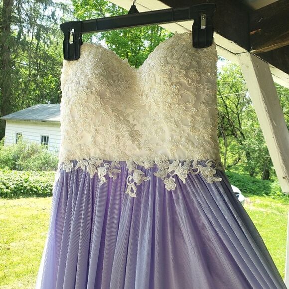 Madison James Purple and White Sequin A-Line Chiffon Gown 8 - Picture 2 of 12